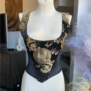Vintage 90s Medieval Magic Dragon Bustier Corset Top goth lip service Y2K gothic